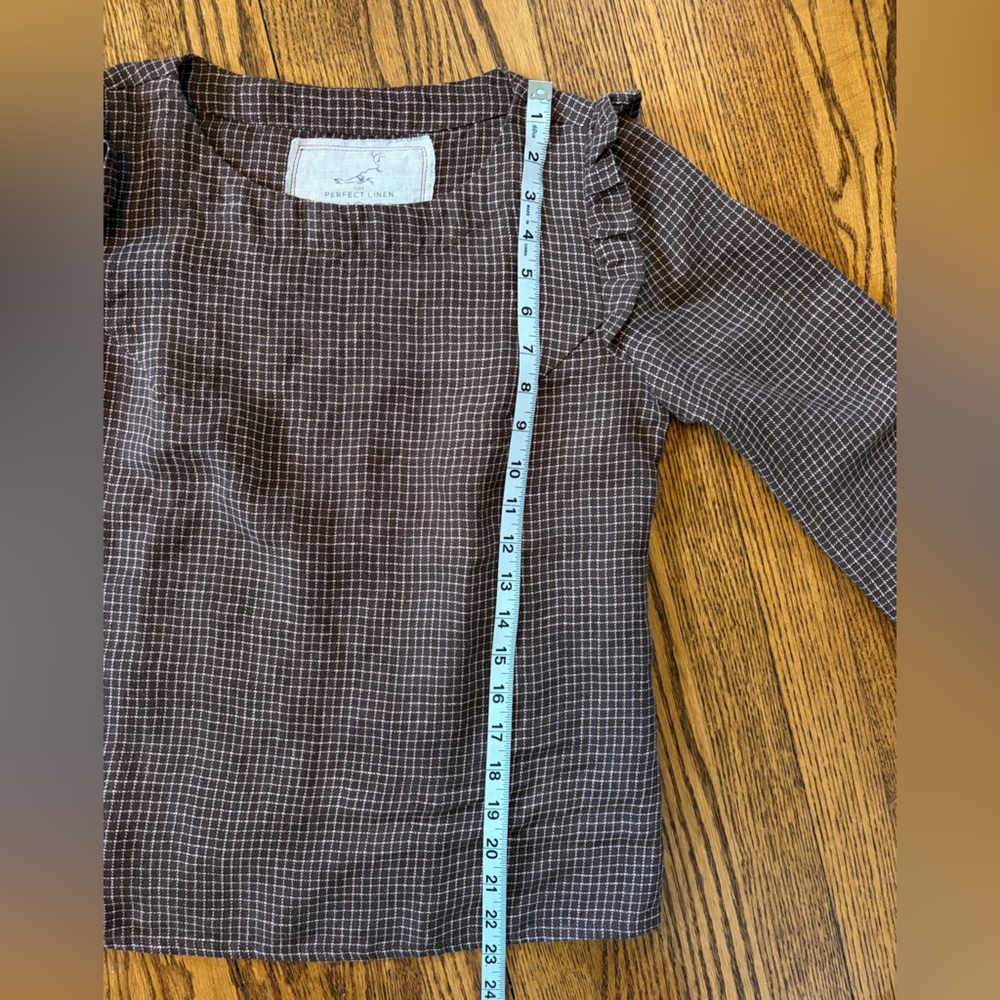 notPERFECTLINEN Elena Linen Top in Chocolate Checks Herringbone - Picture 6 of 7